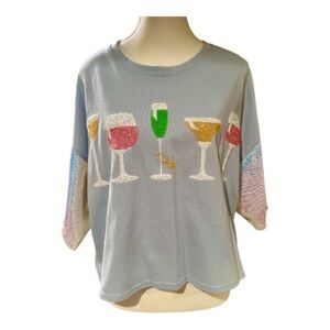 “Peach Love California” light blue Top with Sequin Sleeves and drinks
